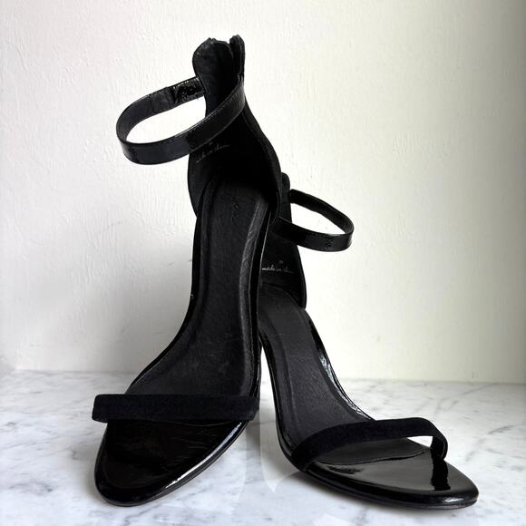 Joie Leather Patent and Suede Ankle Strap Heels Black Zip Back Size 38 - Picture 9 of 9
